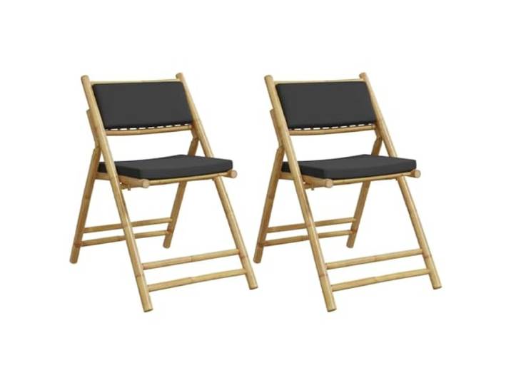KTHLBRH Klappbare Bistrostühle 2 Stück aus Bambus mit dunkelgrauen Kissen Massives Bambus, Stoff 100% Polyester, Kissen abnehmbar und waschbar, Tragkraft 110 kg, faltbares Design