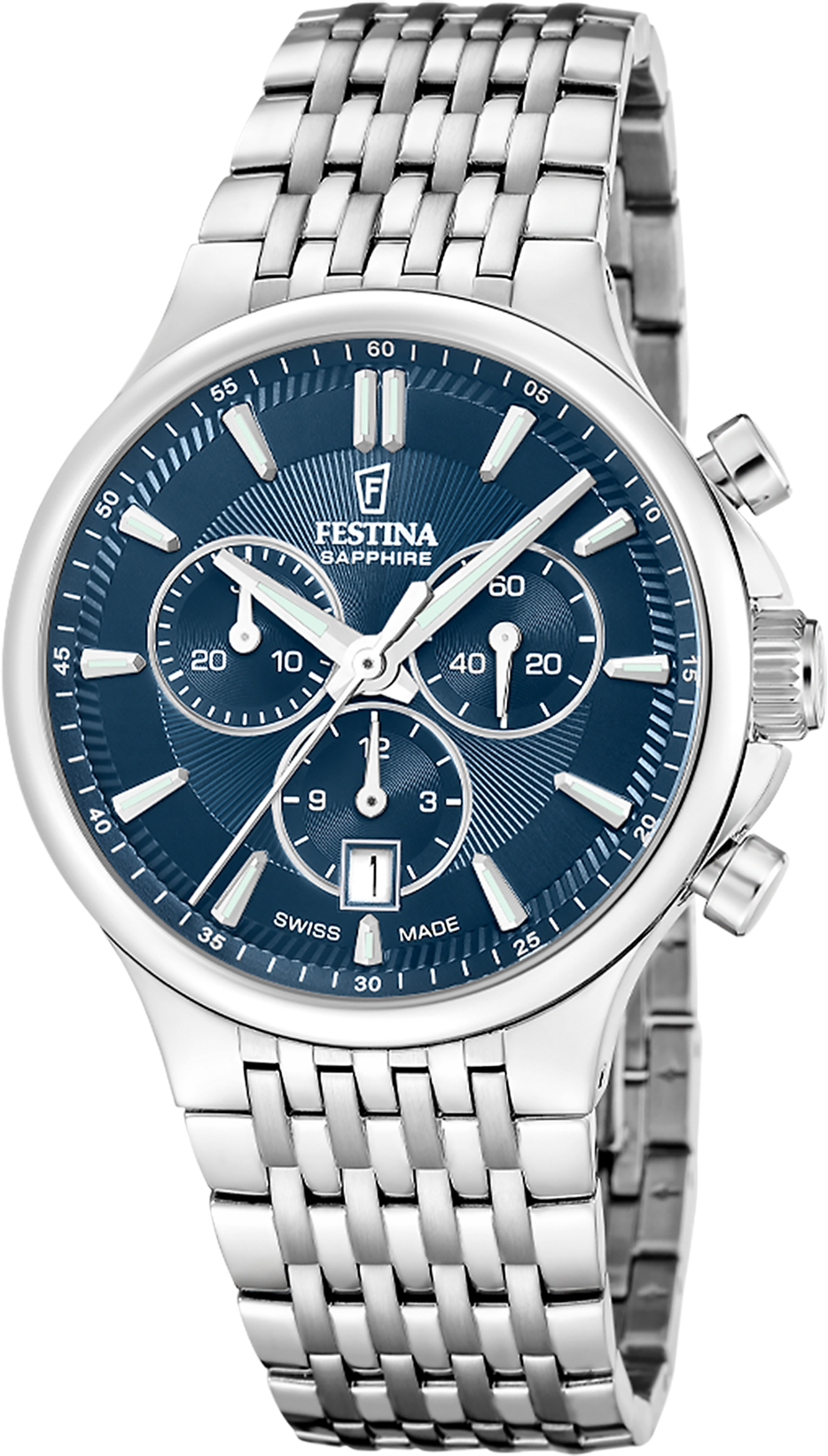 Festina "Chrono" Quarzuhr, Armbanduhr, Herrenuhr, Swiss Made, Edelstahlarmband, analog