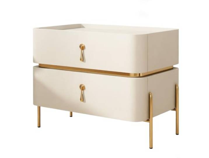 Zimmer Nachttisch, 2 Schubladen, Metallbeine, Steinplatte, erhöhter Rand Aufbewahrung im Schlafzimmer(Weiß,Groß)