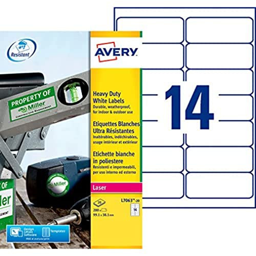 Avery L7060-20 Polyester Etiketten, Wit, 99,1 x 38,1 mm