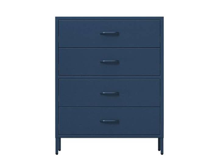 Jan Nowak Carla Commode Métallique 4 Tiroirs Meuble Chambre 80x101\,5x40 cm Commode acier 0\,6 mm\, 4 tiroirs silencieux 45 kg chacun\, pieds réglables\, fixation murale\, style industriel\, bleu foncé.