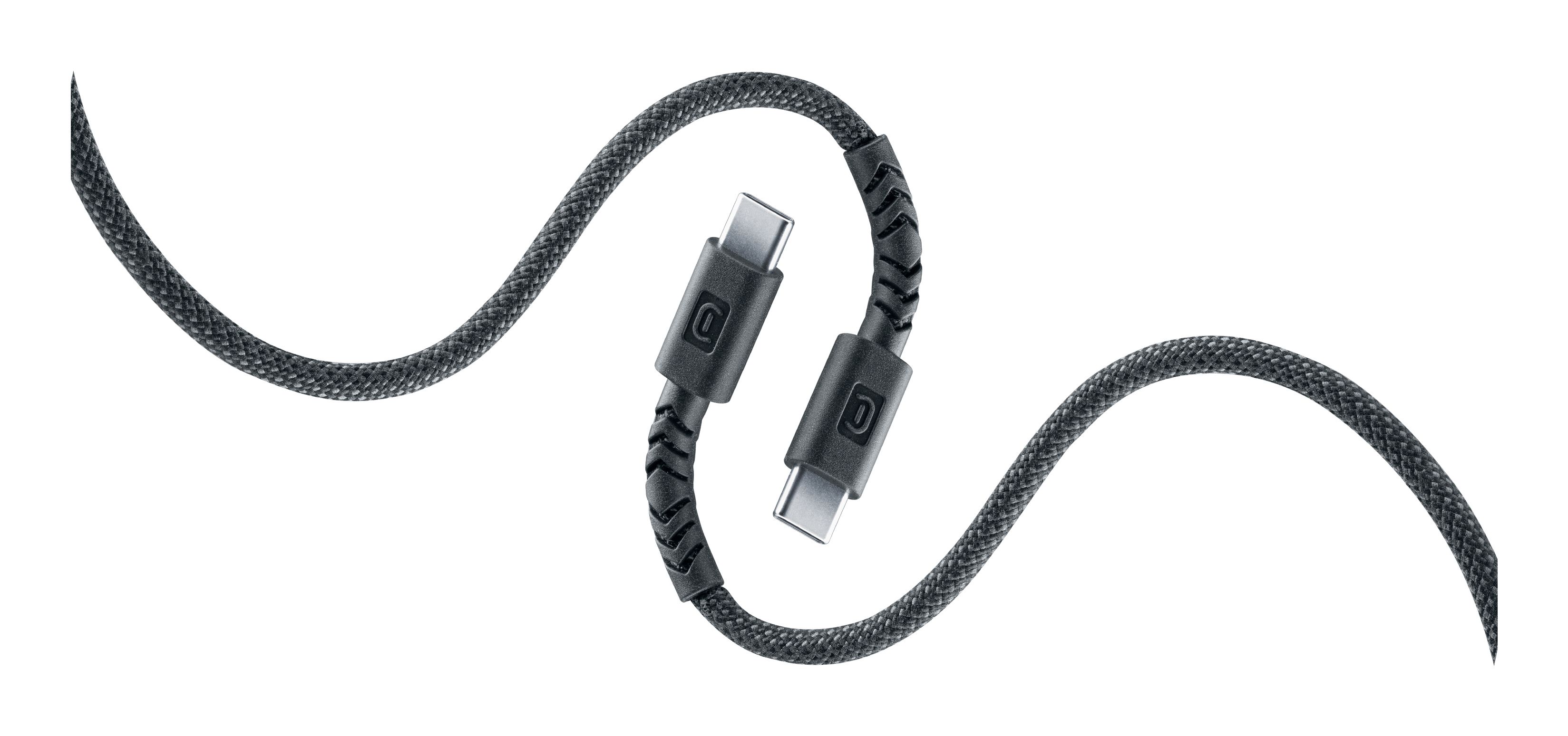 Cellular Line Stecker USB C auf USB C bis 60 W 0,6 m Flexi Braided Data Cable (Schwarz) USBDATAUBRC2C6K
