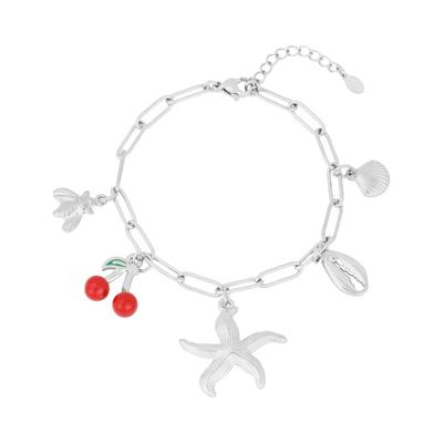 Charm-Armband ADELIA´S "LIVAYA", rot (silberfarben), Armbänder, Damen, yehwang_17,5, Edelstahl, Charm-Armband, modisch mit Seestern-Anhänger