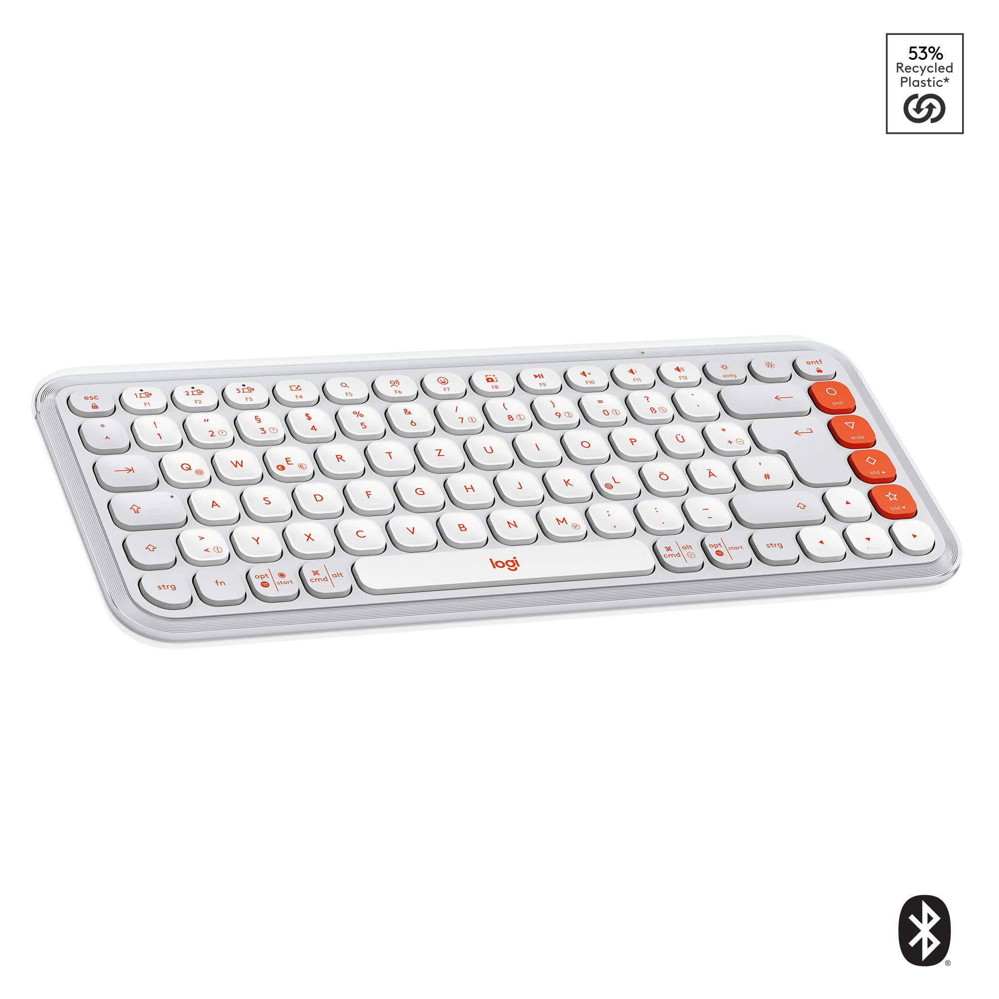 Logitech POP Icon Keys Weiß - Kabellose Multi-Device-Tastatur, Anpassbare Tasten mit der Logi Options+ App 920-013060