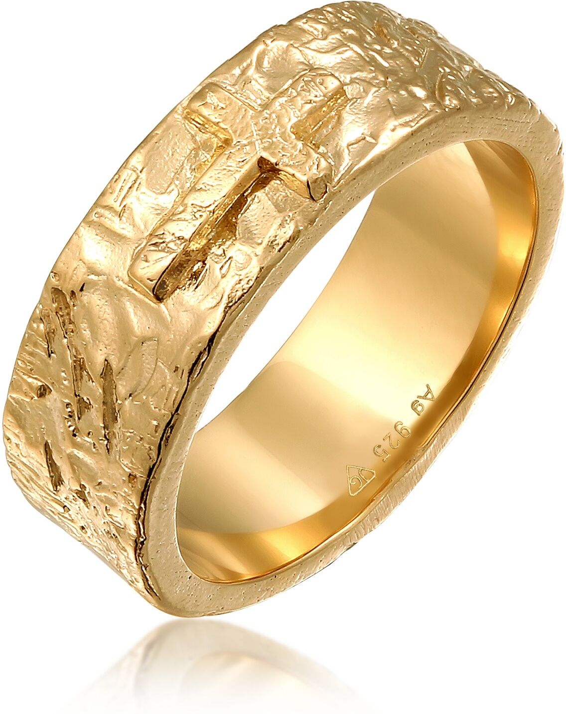 Silberring HAZE & GLORY "Ring Bandring Kreuz 925 Silber" Gr. 64, gold, Fingerringe, Herren, 64, Silber 925 (Sterlingsilber), Silberring