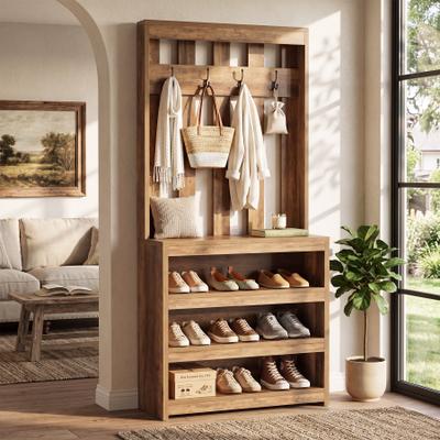 OEM "71"" Tall Entryway Hall Tree, Coat Rack with Shoe Storage Hall Tree with Hooks, Freestanding Shoe Organizer for Foyer Mudroom"