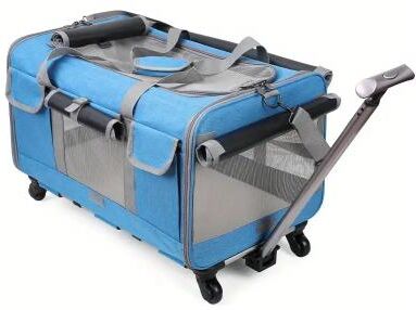 Inspire Essentials Pet Travel Carrier With Wheels XL Foldable Dog And Cat Trolley Bag blue