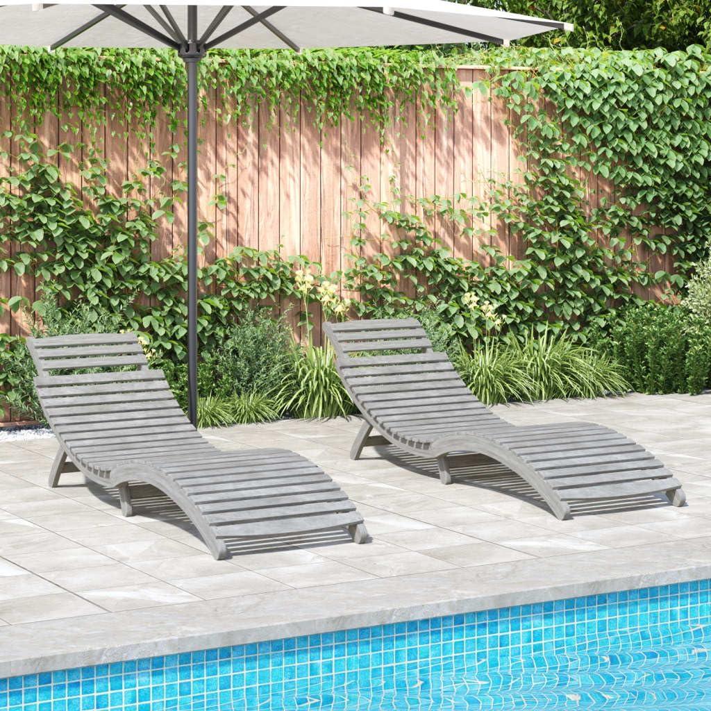 2 klappbare Sonnenliegen aus Akazienholz für Poolbereich und Garten