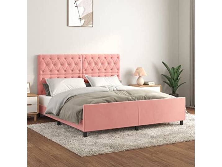 YNGBHFNOP Samt Höhenverstellbar Schlafzimmer Bettkopfteil 160 x 200 cm Rosa Bettgestell mit Kopfteil Rosa 160x200 cm Samt Polsterbett Höhenverstellbar Lattenrost Stabil