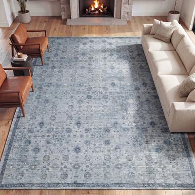 JONATHAN Y Petunia Distressed All-Over Floral Border Non-Slip Machine-Washable Rug