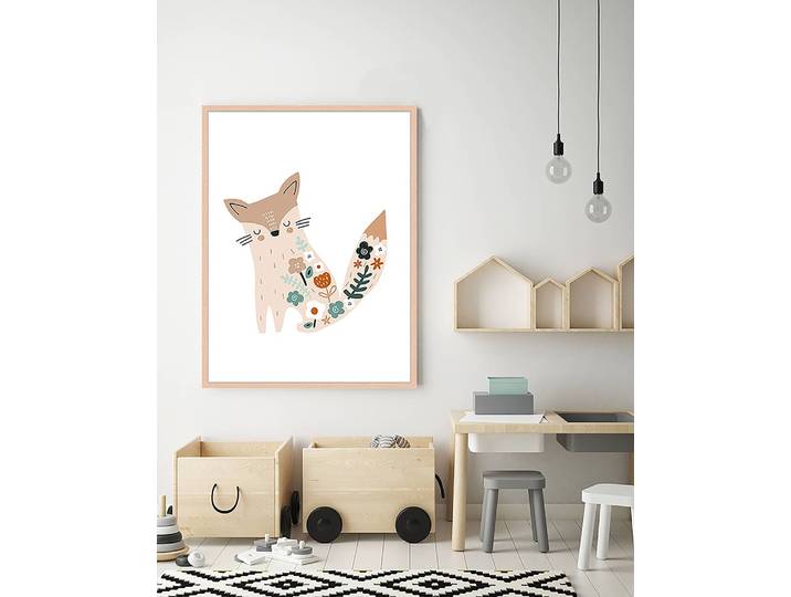 Tableau déco Flowery Fox 63 x 83cm Multicolore