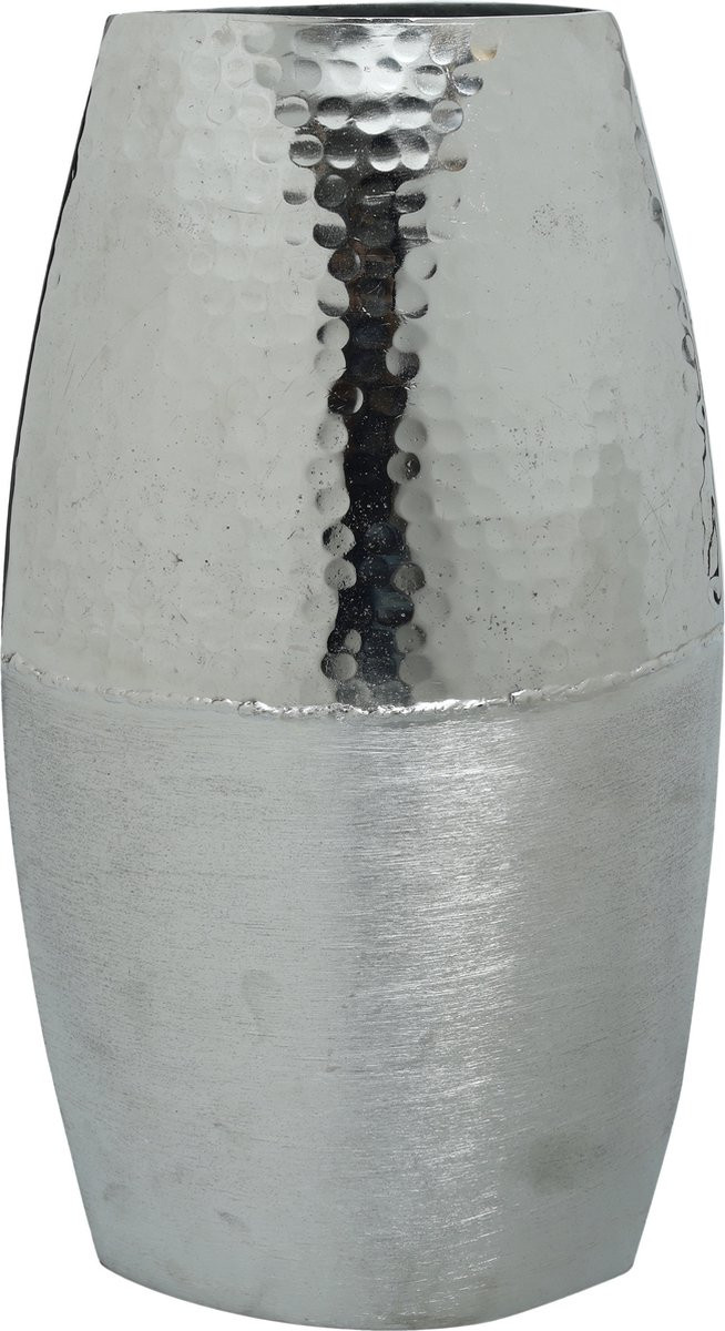 PTMD Collection Vaas zilver geborsteld met glanzend gehamerd aluminium, Hoogte: 37 cm