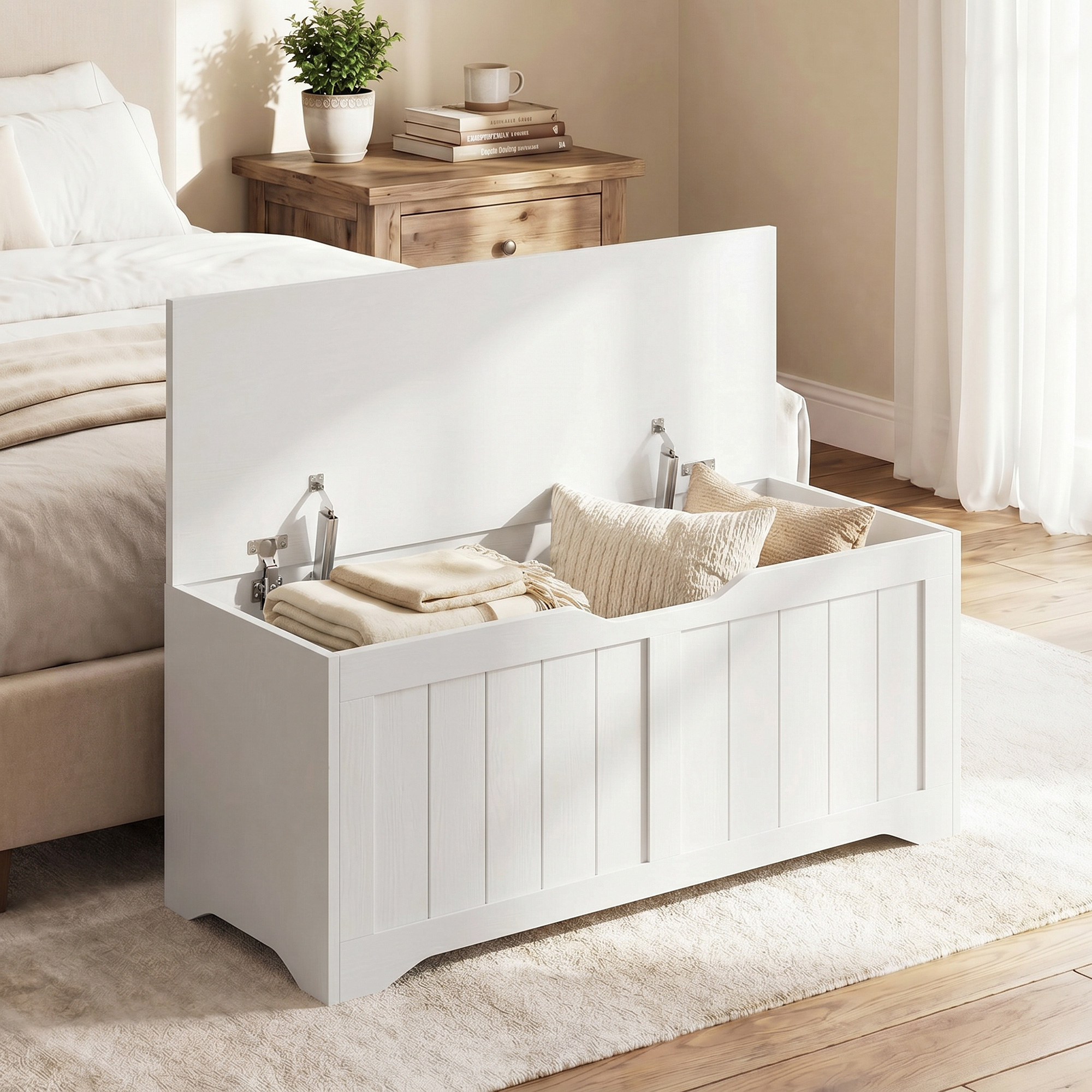 Homcom Panca Contenitore con Apertura a Ribalta, 80 cm, Bianco   Aosom Italy
