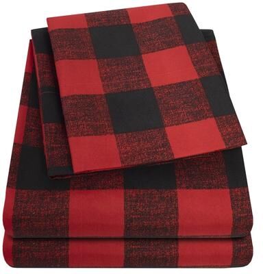 Sweet Home Collection Buffalo 4 Piece Printed Sheet Set, Double Brushed Microfiber - Burgundy/Black