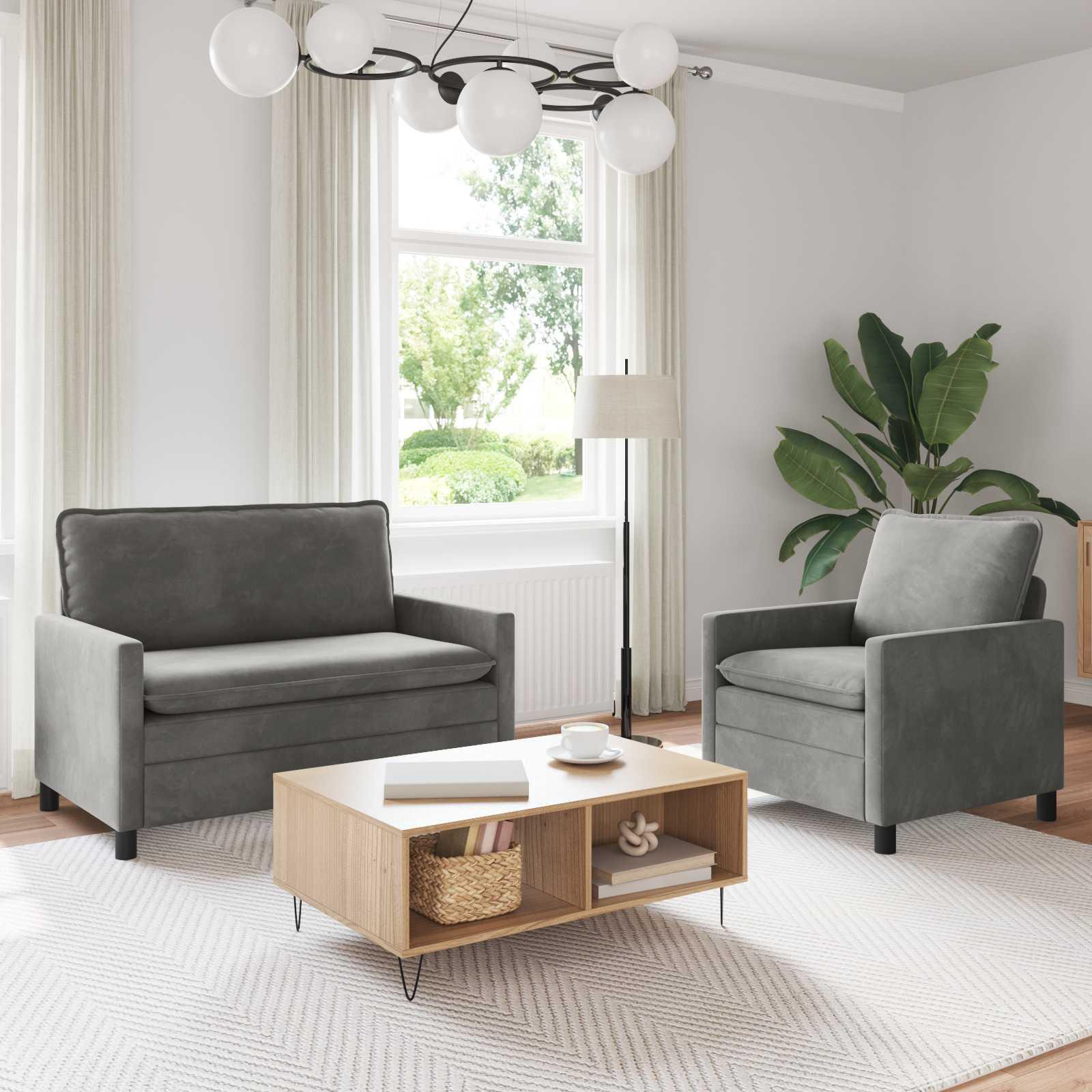 Maison Exclusive - Sofa Set 2 stk. Hellgrau Samt