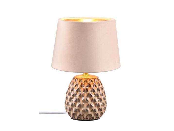 Reality Leuchten Lampe de table Ariana R51531044\, base céramique beige\, abat-jour beige velours/doré\, excl. 1x E14