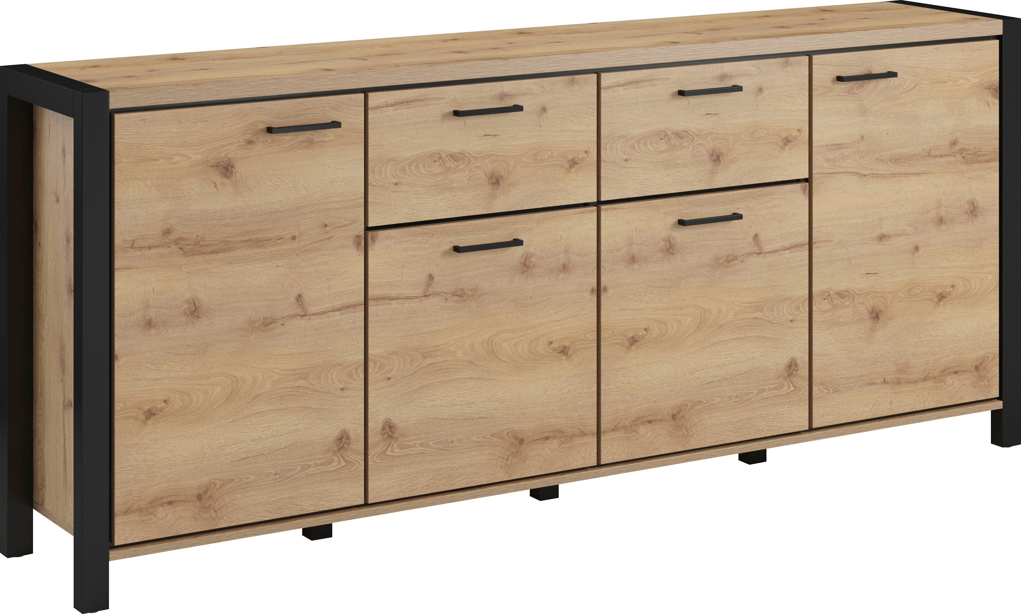 Sideboard HOME AFFAIRE "Aktiv", braun (taurus), B:213cm H:91cm T:41cm, Sideboards, Sideboard, Breite 213 cm taurus B/H/T: 213cm x 91cm x 41cm, taurus-schwarzmatt, 2 Stk., 4 Stk.