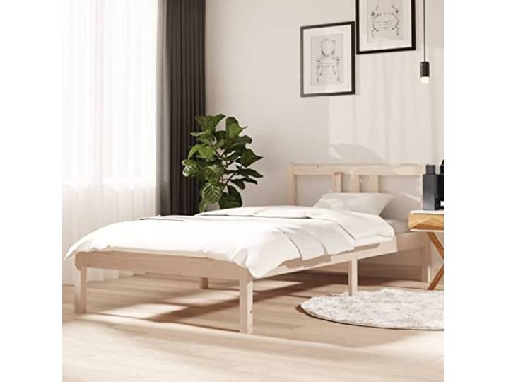 RJPLMFV Bettgestell, Massivholz, 90 x 190 cm Massives Kiefernholz, klassisches Kopfteil, Lattenrost inklusive, ohne Matratze