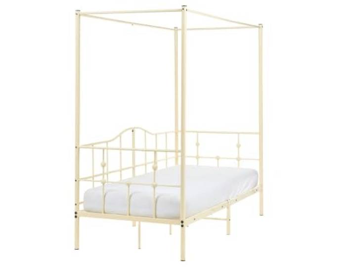 Beliani Himmelbett Metall Beige Stahl 90x200 Metallbett mit Metallrost Belastbarkeit 200 kg, 90 x 200 cm