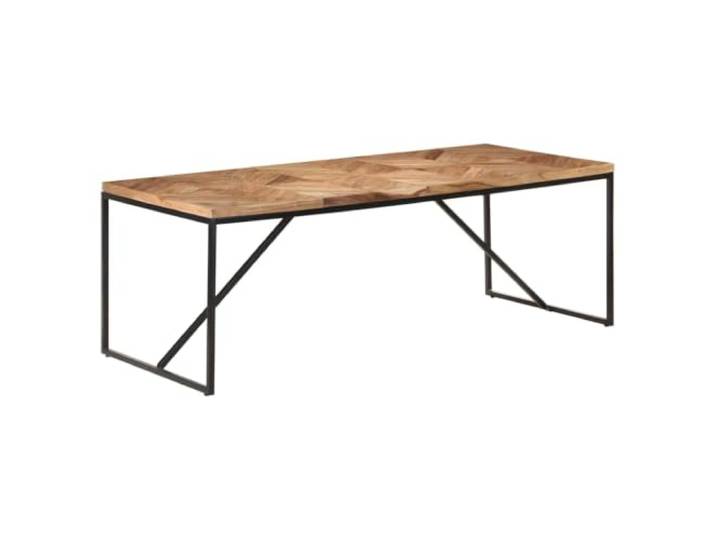 KTHLBRH Esstisch aus massivem Akazien- und Mangoholz, 200 x 90 x 76 cm Schwarz lackierter Stahl, Chevron-Design, Finish und Handwerk, einzigartig, Küche, Saal