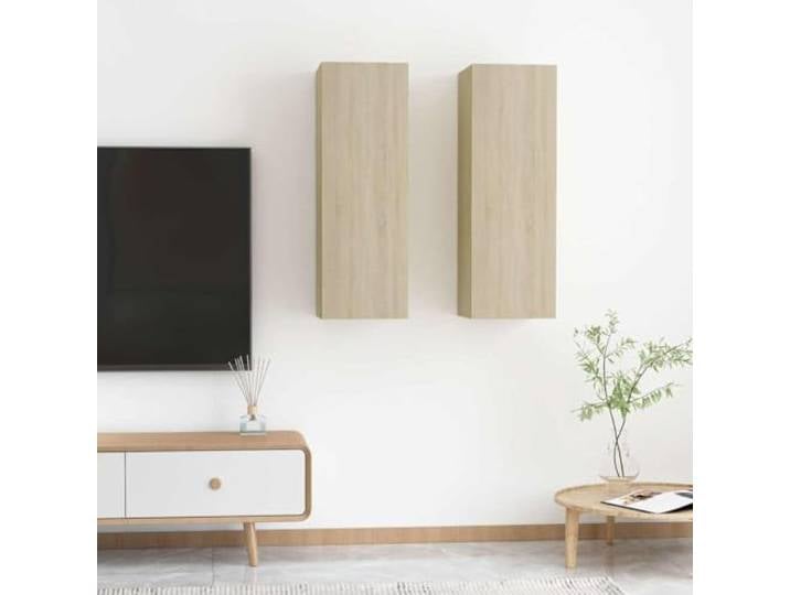 HEFZGDB TV Wandschränke 2 Stück Sonoma-Eiche 30,5x30x90 cm Holzwerkstoff mit Einlegeböden für Aufbewahrung, Stabile Hängende TV-Schränke für Wohnzimmer, Praktisches Design, Einfache
