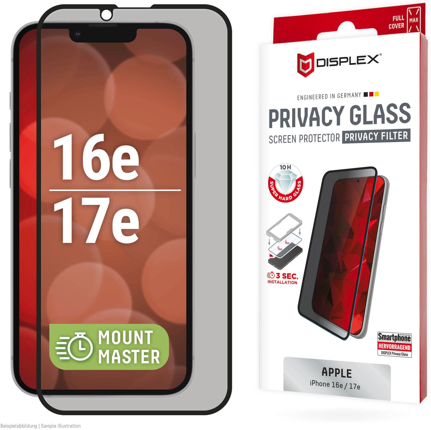 Displex Displayschutzglas "Privacy Glass Screen Protector mit EASY-ON MountMaster", schwarz, B:9cm H:1,2cm T:20,3mm, Displayfolien, Displayschutzfolie, Schutzfolie, Bildschirmschutz, kratz- & stoßfest, Displayschutzglas