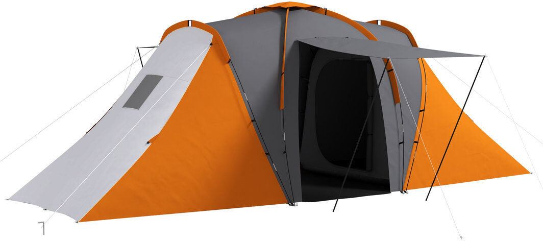 Outsunny 4 Man Tunnel Tent 2 Bedroom 555L x 225W x 190H cm Orange 6 Person