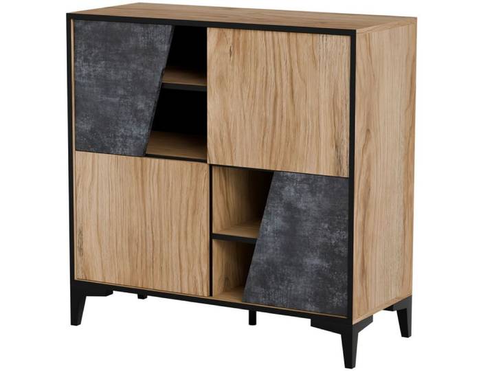 Bahut chêne et béton avec 4 portes 90cm