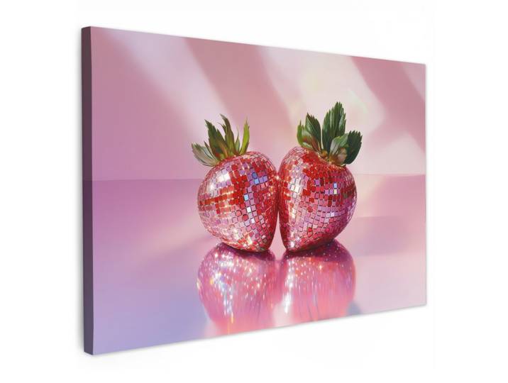 LEINWANDBILD Disco - Obst - Glitzer - Erdbeere Gemälde 60x40 cm