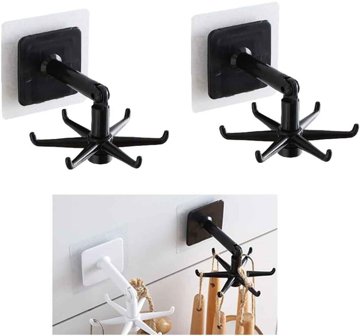 LIVIA HOME Wandhaak Ruimtebesparend - Zelfklevende Onder Kast Hanger met 6 Roterende Haken