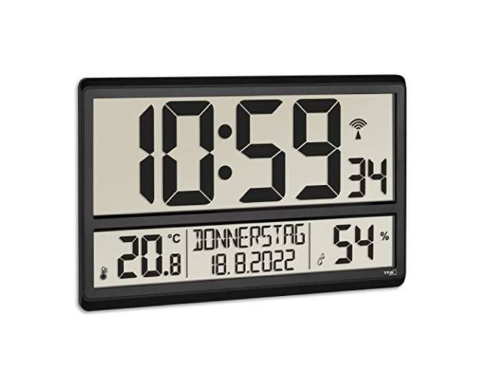 TFA Dostmann XL Wanduhr digital, schwarz, mit Temperatur & Luftfeuchtigkeit