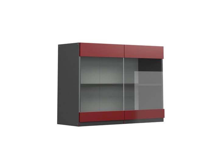 Vicco Küchenglasschrank R-Line Rot 80 cm J-Shape, Rot, Anthrazit, Holzwerkstoff, 1 Fächer, Rechteckig, 80x60x31 cm, Küchen, Küchenmöbel, Küchenschränke, Küchenoberschränke