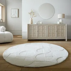 Wollteppich geometrisch Elfenbein Ø160 cm - DEBEN   Kadima Design