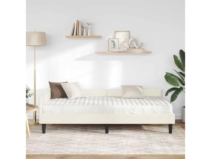 KTHLBRH Eckbett Samt Creme mit Matratze 204 cm Fester Lattenrost, verstellbares Kopfteil, strapazierfähiges Sperrholz, atmungsaktive Matratze