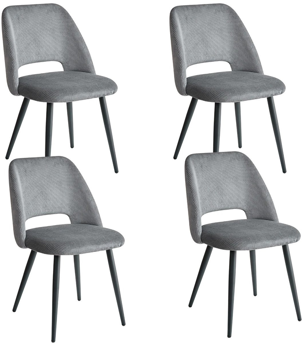 Stervia Set van 4 Eetkamerstoelen - Ergonomisch - Corduroy Stof - Donkergrijs