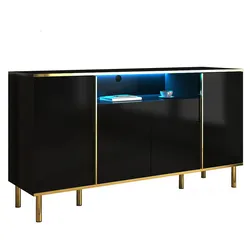 SIDEBOARD Schwarz mit LED 150/40/80 cm