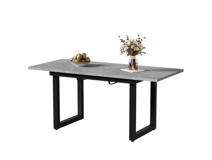 Redom Esstisch-Ausziehbar MDF in Betonoptik, Metallgestell, 140/180/80/75 cm, Grau/Schwarz, 80x75x180 cm, Esszimmer, Esstische