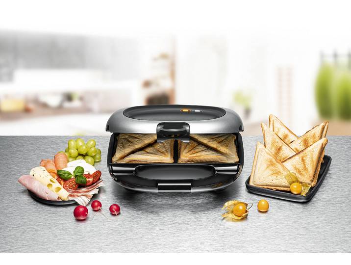 ROMMELSBACHER Sandwichmaker ST 1000 , silber (schwarz, silber), B:27,5cm H:11,4cm T:26,7cm, Sandwichmaker, für 2 American XL Toasts (ca. 12 x 12 cm), Sandwichmaker