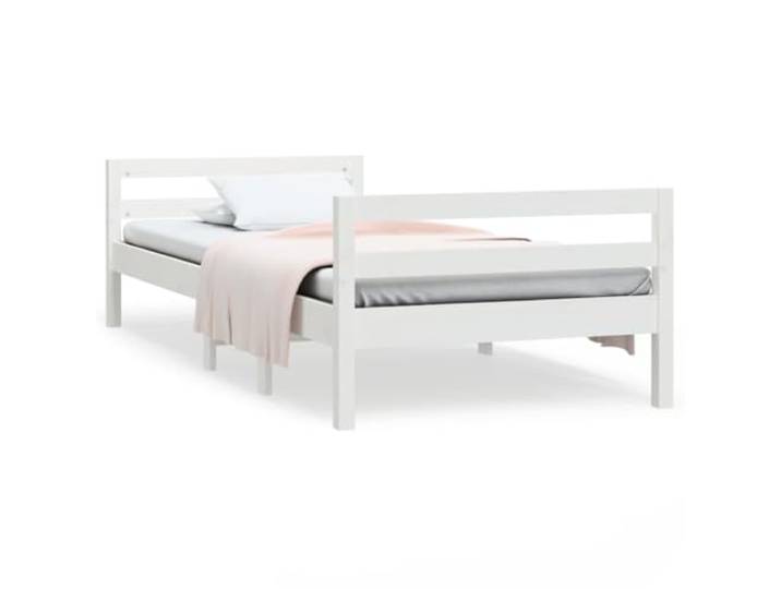 PUGYNBK Bettgestell aus Massivholz, weiß, 75 x 190 cm Massives Kiefernholz, klassisches Kopfteil, Lattenrost inklusive, robust, stabil