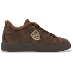 Blauer für Damen. F6VICTORY01 Braune Victory Sneaker aus Leder (36), Wohnung, Schnürsenkel, Lässig