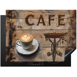 HERDABDECKPLATTE Cafe - Holz - Kaffee - Regale Induktionsmatte 71x52 cm