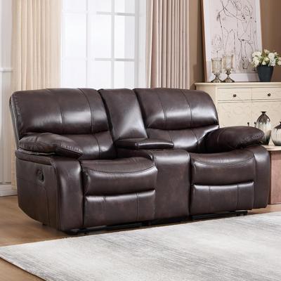 EBELLO Faux Leather Manual Reclining Loveseat 2-Seater Recliner Sofa with Center Console Cup Holders & Storage for Living Room