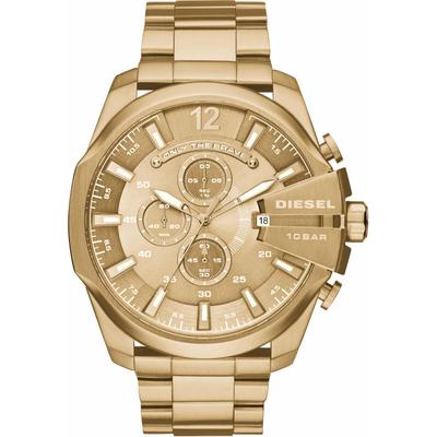 Chronograph DIESEL "MEGA CHIEF", gold (goldfarben), Armbanduhren, Herren, Chronograph, Quarzuhr, Armbanduhr, Herrenuhr, Stoppfunktion, Edelstahlarmband