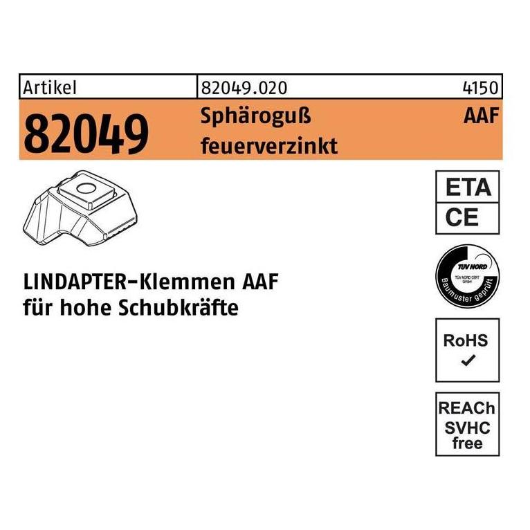 Lindapter Klemme R 82049 AAF M 12 Sphäroguss feuerverzinkt (820490200120000)