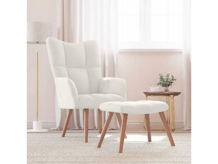 HEFZGDB Relaxsessel mit Hocker Cremeweiß Samt Polsterstuhl Wohnzimmer Sessel mit quadratischen Nähten bequemer Schaumstoff-Polsterung weicher Samtbezug Stabiler Stahlrahmen Holzbeine