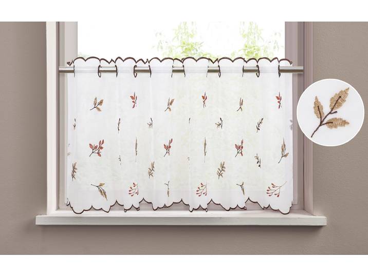 Scheibengardine GOODPRODUCT Alphonse Gr. 4, braun, B:120cm H:45cm, Voile, Polyester, Gardinen, Scheibengardine, Bestickt, floral, gemustert, schöne Haptik