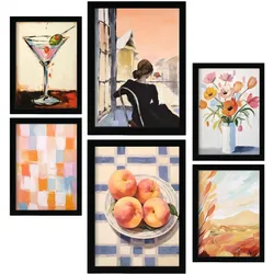 POSTER Set Mit 6 Pfirsich A3 & A4 Schwarzer Rahmen