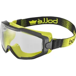 Vollsichtbrille, klare PC-Scheibe, kratzfest & beschlagfrei PLATINUM - Schwarz / Gelb Bi-Material PC/TPR Rahmen - Belüftung - schwarz