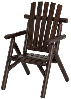 Costway Log Wood Patio Chair with Slatted Backrest for Deck Backyard-Brown