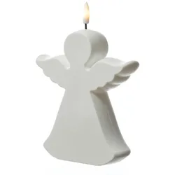 LED Kerze Engel Gartenfigur Grabdeko 3D Flamme 18cm Timer Batterie f. Außen weiß